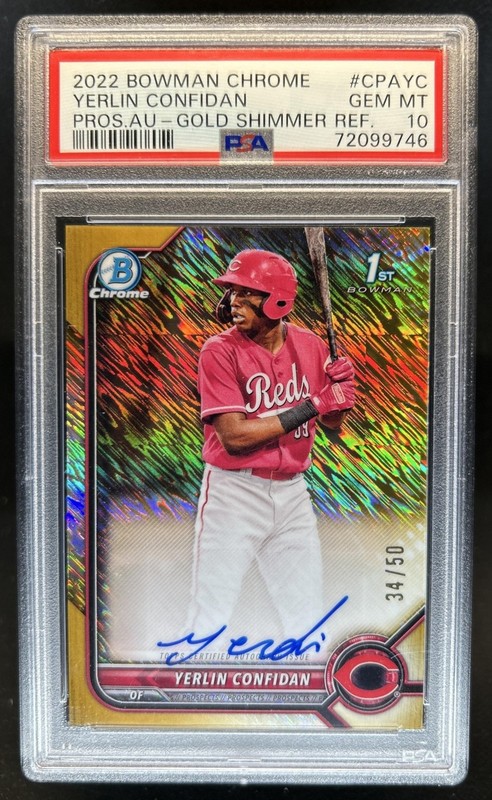2022 Bowman Chrome Yerlin Confidan Auto Gold Shimmer Refractor 1st #/50 PSA 10