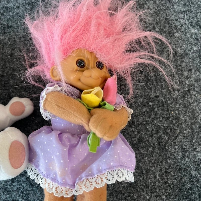 Lot Vintage Russ Trolls 9 in girl troll doll pink straight hair  purple dress