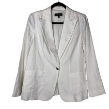 Talbots Womens Classic Linen Blazer Size 6 White Breathable Summer Work Office