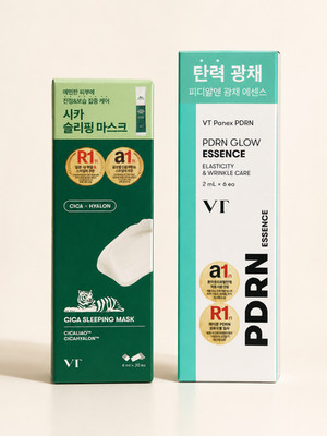 K-Beauty VT Cica Sleeping Mask 4ml x6 + PDRN Glow Essence 2ml x6 Set