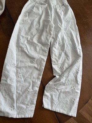 White Molo Pants Girls Hearts Embroidery Size 140 8-10