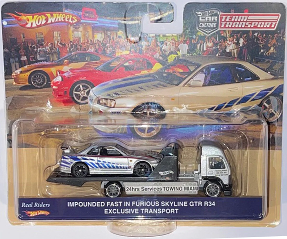 Nissan Skyline R34 Custom Retro Team Transport Hot Wheels Fast Furious Tow Miami #HW FAST FURYOUS R34 RETRO