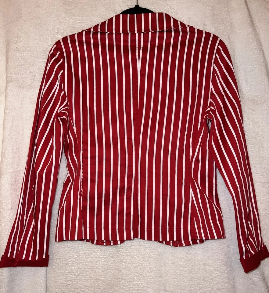 Jaqueta Modo Casual Wear Uk12 listrada vermelha e branca estilo vintage circo mestre - Imagem 4 de 4