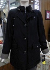 Gallery Hooded 30″ Trench Rain Coat – Black And Gunmetal – Size S