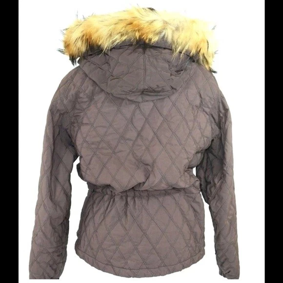 Chaqueta Abrigo Postal Marrón Chocolate Acolchado Piel Borde Esquí Italia $1200 42 EE. UU. 6 Foto 3 de 4