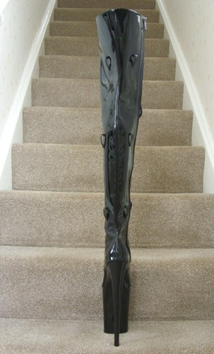 LEFT BOOT ONLY black patent PVC extreme 9.5 inch heel thigh boot - UK 5 / EU 38 - Picture 6 of 9