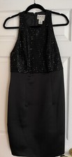Beaded Black Racerback Dress Size 12 Vintage by Oleg Cassini Black Tie