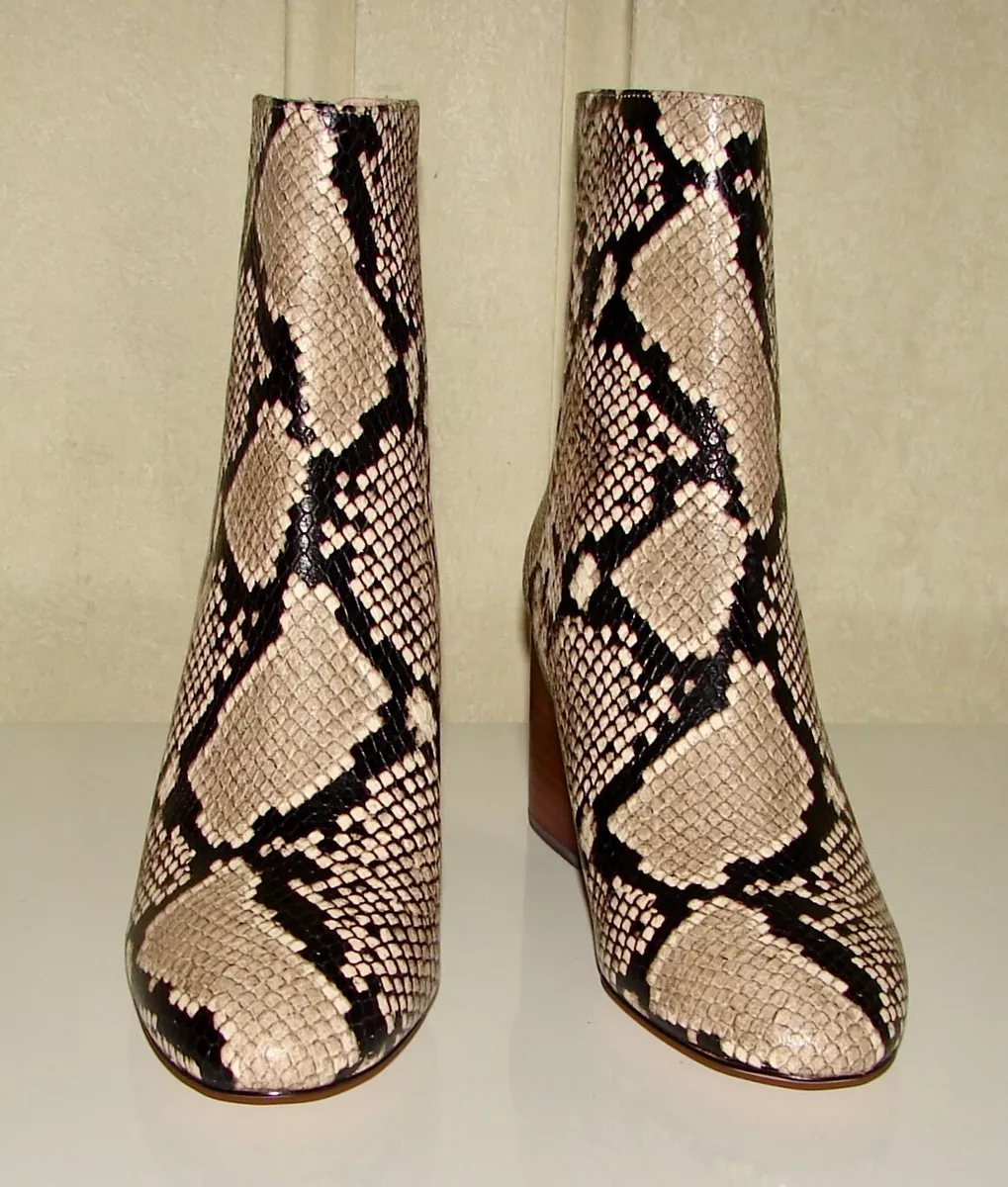 J Crew size 8 Sadie ivory leather snakeskin printed ankle boots AB078