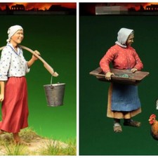 1/35 Scale Village Women & Farm Animals Resin Figures Model Kit - Rural Diorama