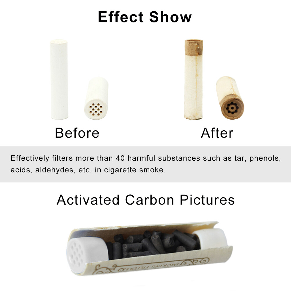 MUXIANG 50pcs 8mm Activated Charcoal Pipe Filters Briar Wood Tobacco Pipe  Filter