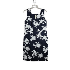Talbots Womens Navy Blue Floral Sheath Dress Sleeveless Square Neck 10P NWT