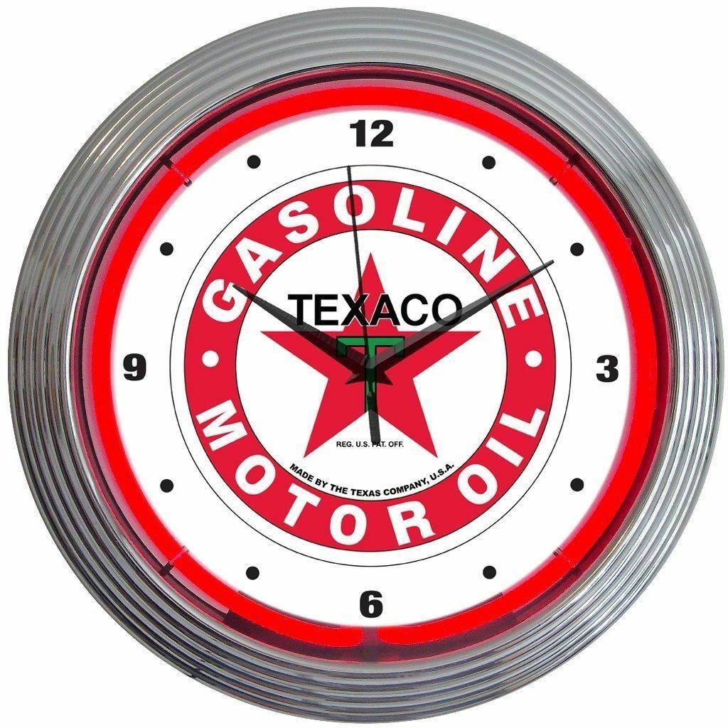 Texaco Gasoline Motor Oil LED 15" Wall Décor Neon Clock 8TXOIL
