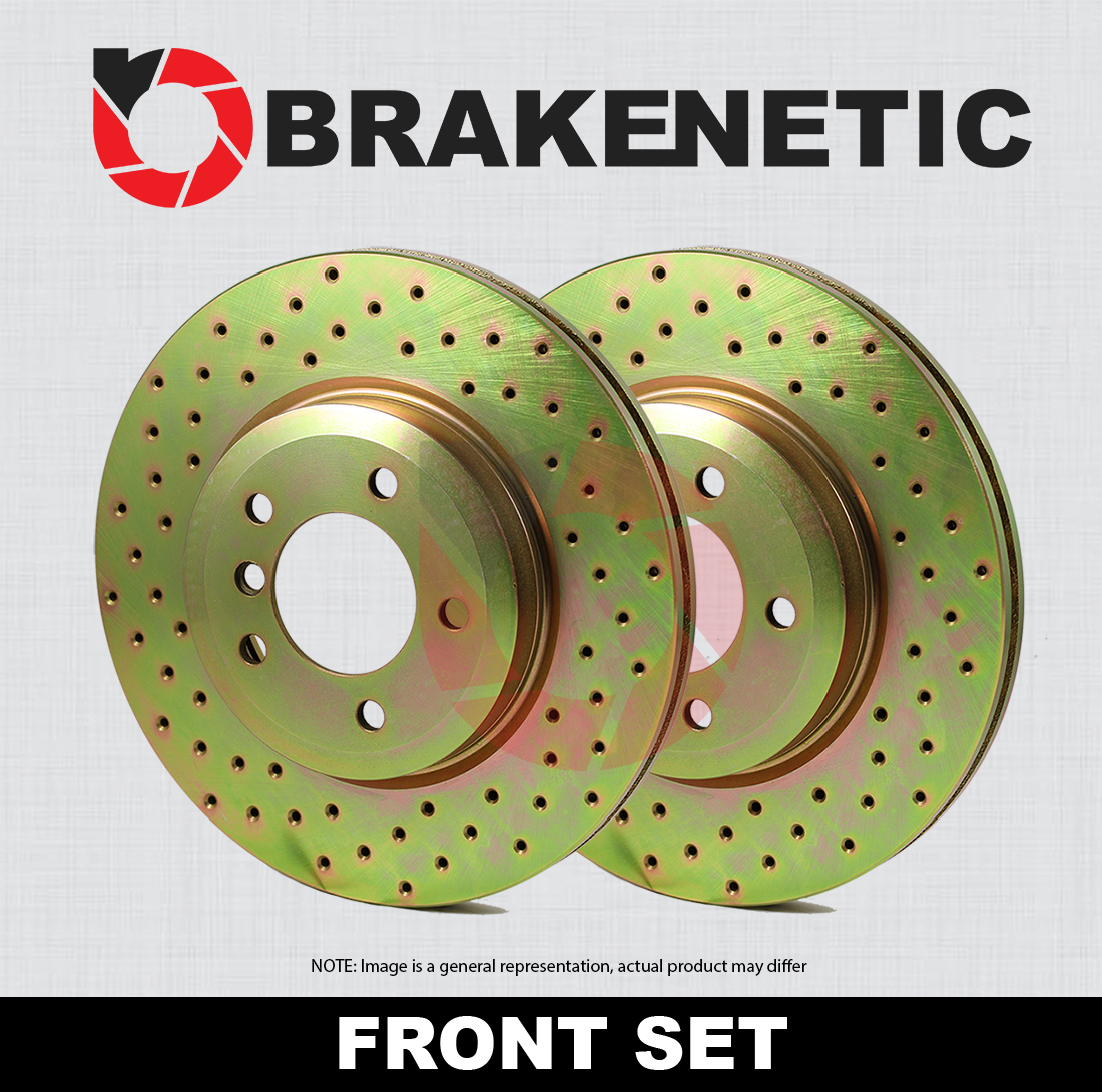 FRONT SET BRAKENETIC Sport Cross Drilled Brake Disc Rotors FRONT SET BRAKENETIC Sport Cross Drilled Brake Disc Rotors