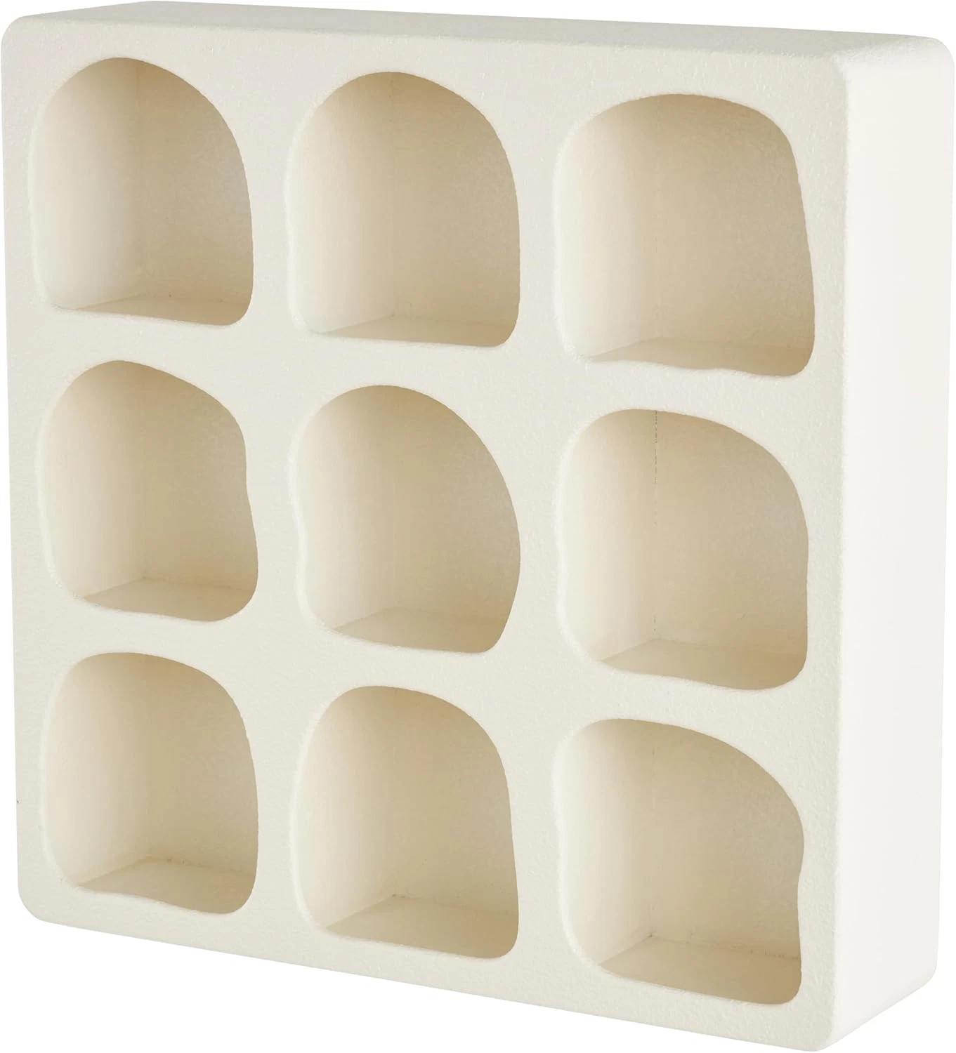 Cream Wood Geometric Floating Wall Shelf - 9 Tier Display 19" X 5" X 19