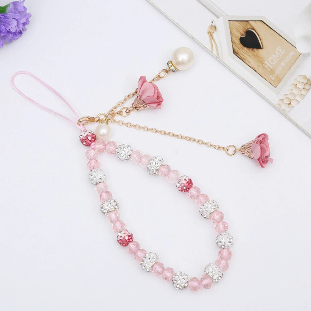 Phone Case Accessories Charms Round Beads Flower Lanyard