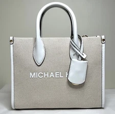 Michael Kors Mirella Small White Multi Canvas Shopper TZ Crossbody Satchel Bag