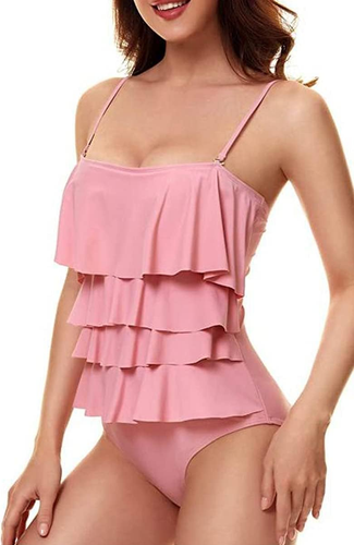 SHEKINI Costume Intero A Coste Con Volant, Vita Alta E Controllo Pancia – Taglie Donne, Ideale Per Spiaggia - 3