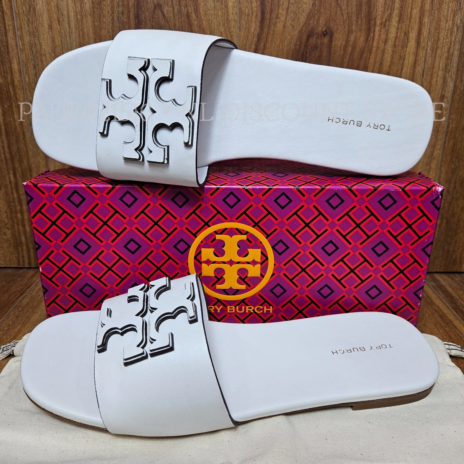 TORY BURCH Women's Ines Flat Slide Goat Leather ~ Gardenia 109