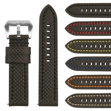 StrapsCo Heavy Duty Men's Carbon Fiber Leather Watch Band - Quick Release Strap