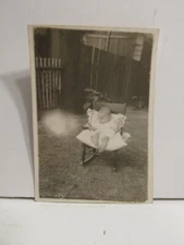 1930'S VINTAGE FOUND PHOTOGRAPH OLD PHOTO B&W BABY BOY CHAIR BACK YARD PORTRAIT