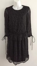 ZARA BLACK STAR DRESS SLIT LONG SLEEVES DRAWSTRING SIZE XS 0881 011 #5161A
