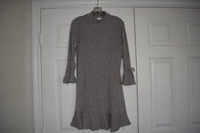 Women's Size L Lauren Conrad Gray High Neck Ribbed Sweater Dress Flowy Sleeves