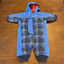 Hanna Andersson Snowsuit 70 6-12M Baby Bunting Blue Plaid Hooded Outdoors