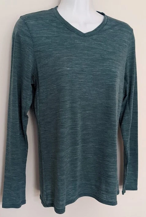 PATAGONIA Womens Green Merona Baselayer Top V-Neck Long Sleeve w/Gussets Size S