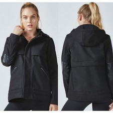 Fabletics Pella Coat Water Resistant Removable Hood Pockets Black Large Nwt