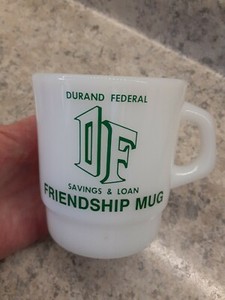 Vintage Galaxy Milk Glass Mug Durand Federal Savings & Loan WI Friendship Mug