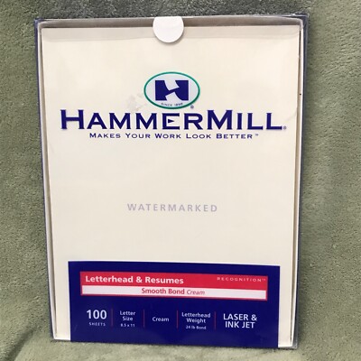 NIB Hammermill Watermarked letterhead, 24 LB 100 SHEETS Per Ream Cream