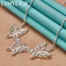 URMYLADY 925 Sterling Silver Butterfly 18Inch Pendant Necklace For Women Jewelry