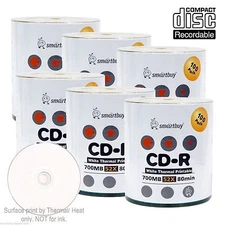 600-Pack SmartBuy CD-R 52X 700MB/80Min White Thermal Hub Printable Record Disc