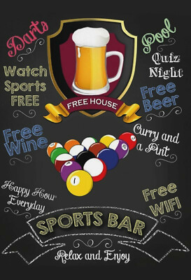 Blechschild Schild 20x30 cm - Sports Bar Billard Pool Bier Beer Dart watch free
