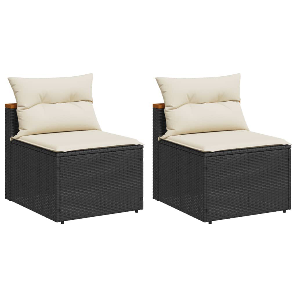 AX Salotto 2 Divani 4 Cuscini Crema Polyrattan Nero Patio Garden Veranda 365832
