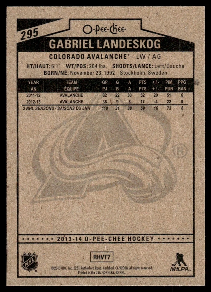 2013-14 O-Pee-Chee Gabriel Landeskog Colorado Avalanche #295 R82 - Image 2 of 2