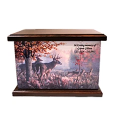 Cremation Urns, Wood funeral Urn, Hunter's Urn, Elk, Deer Hunting Wooden Urn