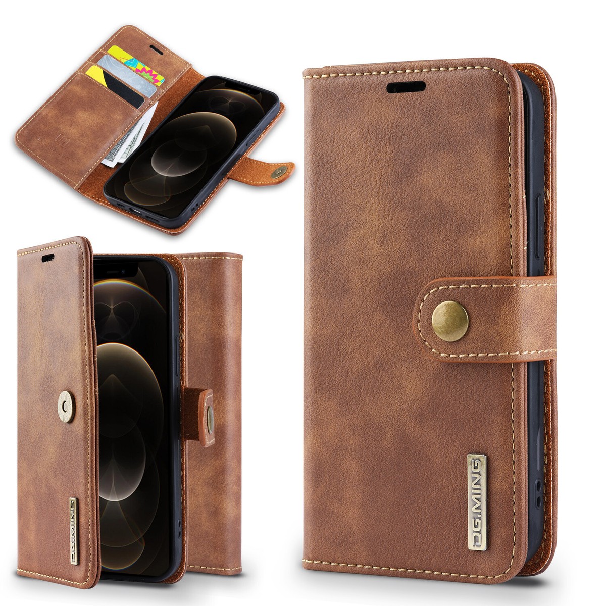 Genuine Leather Flip Wallet Card Holder Case Cover For iPhone 12
