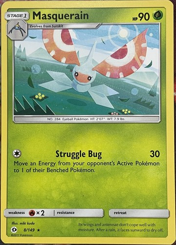 Masquerain Rare - 8/149 - Sun & Moon Base Pokemon 2017