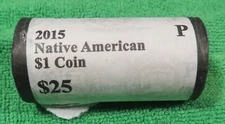 2015 P Native American Sacagwea Unopened 25 Coin Mint Roll Gold Dollars