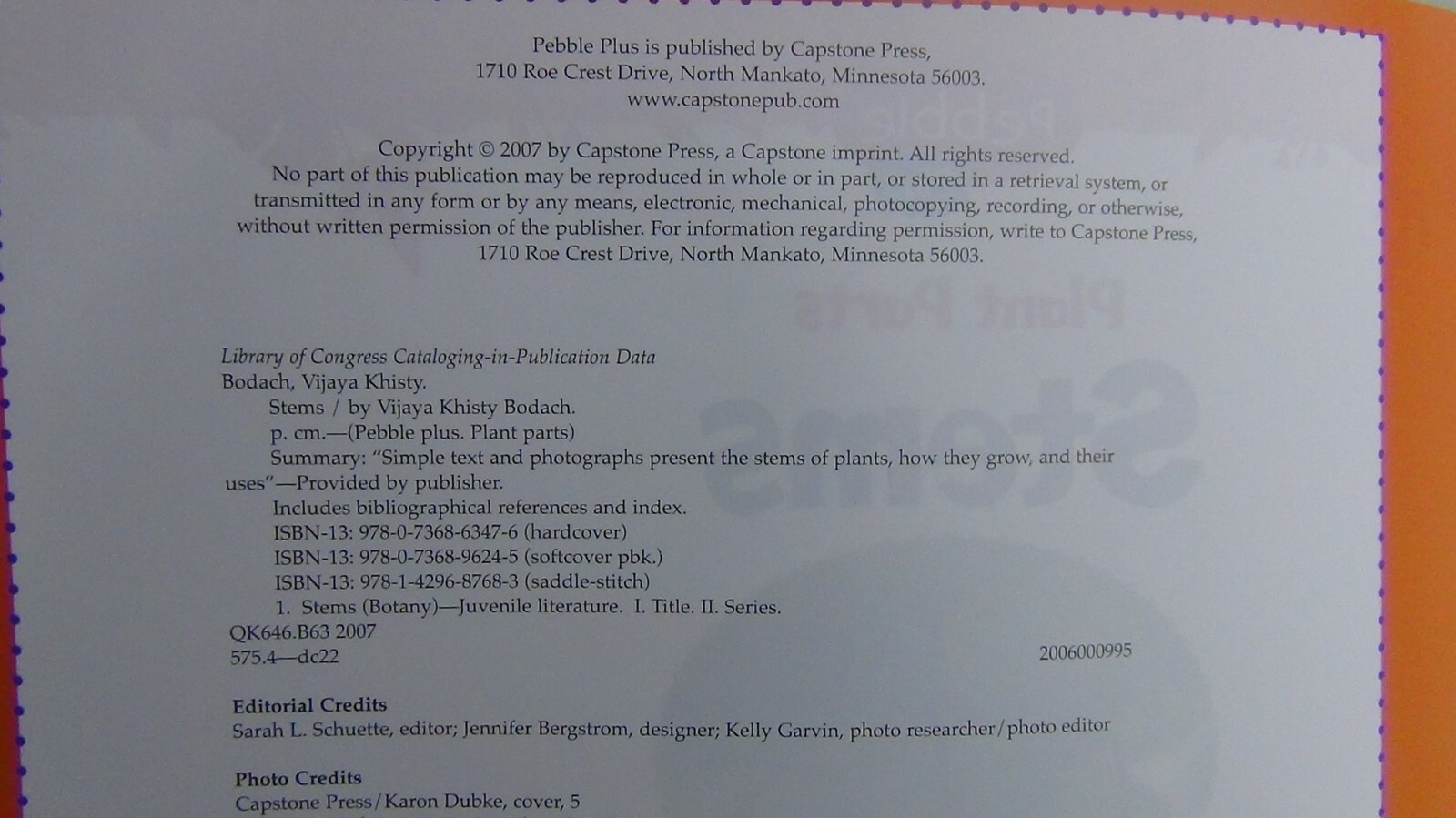 Pebbles Plus Books STEMS by Vijaya Khisty Bodach 2007 Paperback FREE