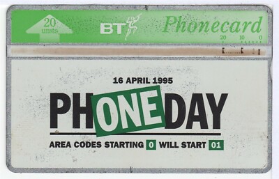 UK BT Telefonkarte - 16. April 1995 Beginn 01 Vorwahl