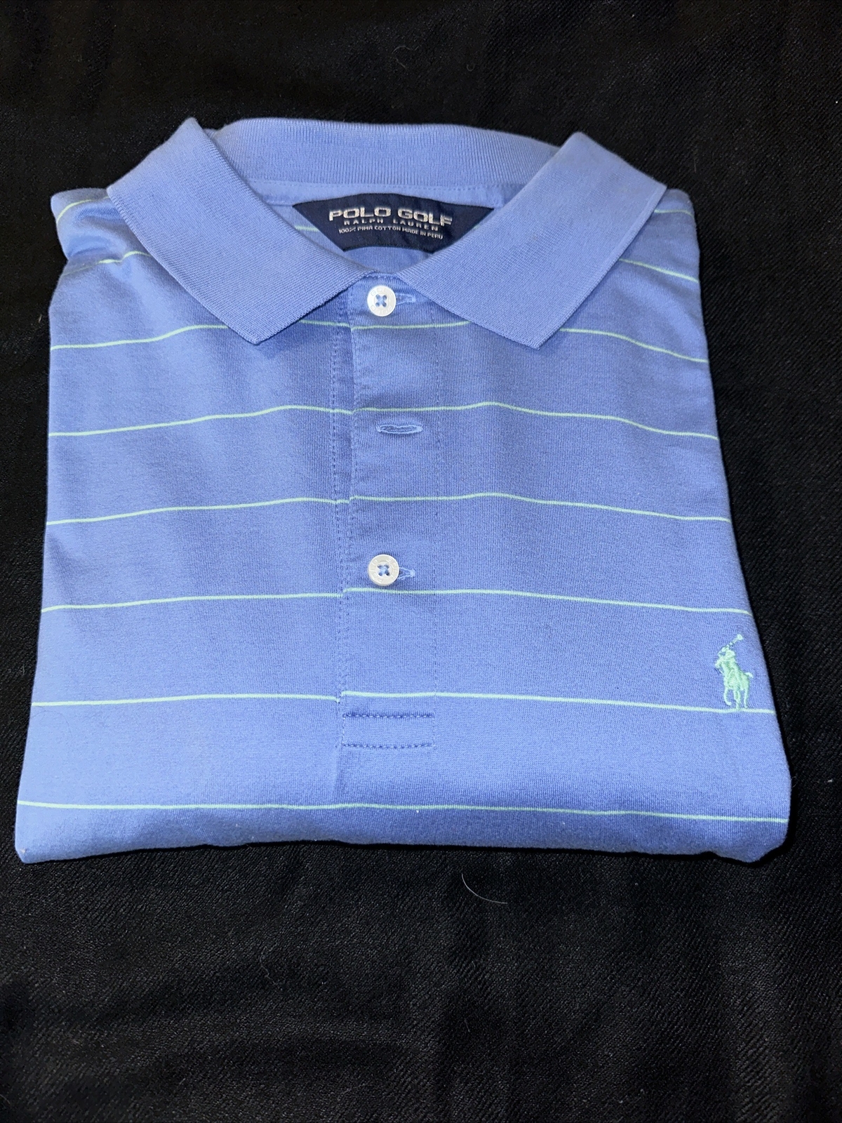 Ralph Lauren Polo Shirt XL Blue Striped Golf 100% Pima Cotton Idel Creek EUC