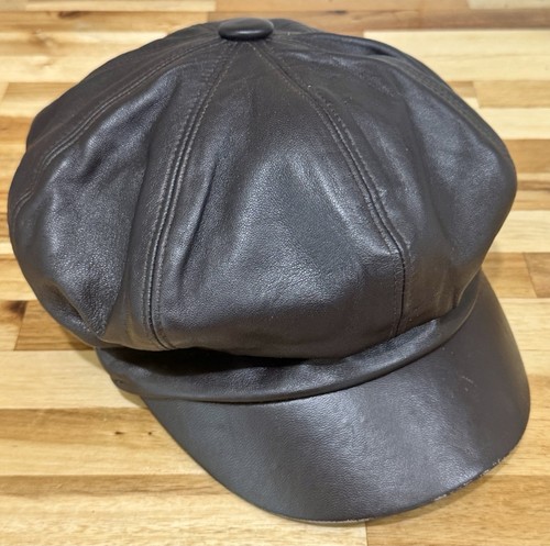 KANGOL Plain Leather Spitfire Newsboy Cap Brown XX-Large 2XL Känguru Logo Hat