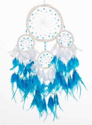 Large Rattan Dream Catchers - Dark Blue Rooster Feather with Luxury Pearl, Mu...