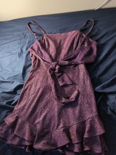 Dear Moon Purple Sparkle Party Dress Open Back Ruffle homecoming Strap Size 13