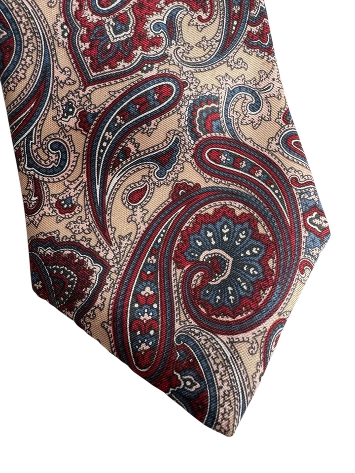 Corbata Pietro di Como Para Hombre Seda Paisley Rojo Azul Beige Formal Hecha a Mano Italia Foto 2 de 4