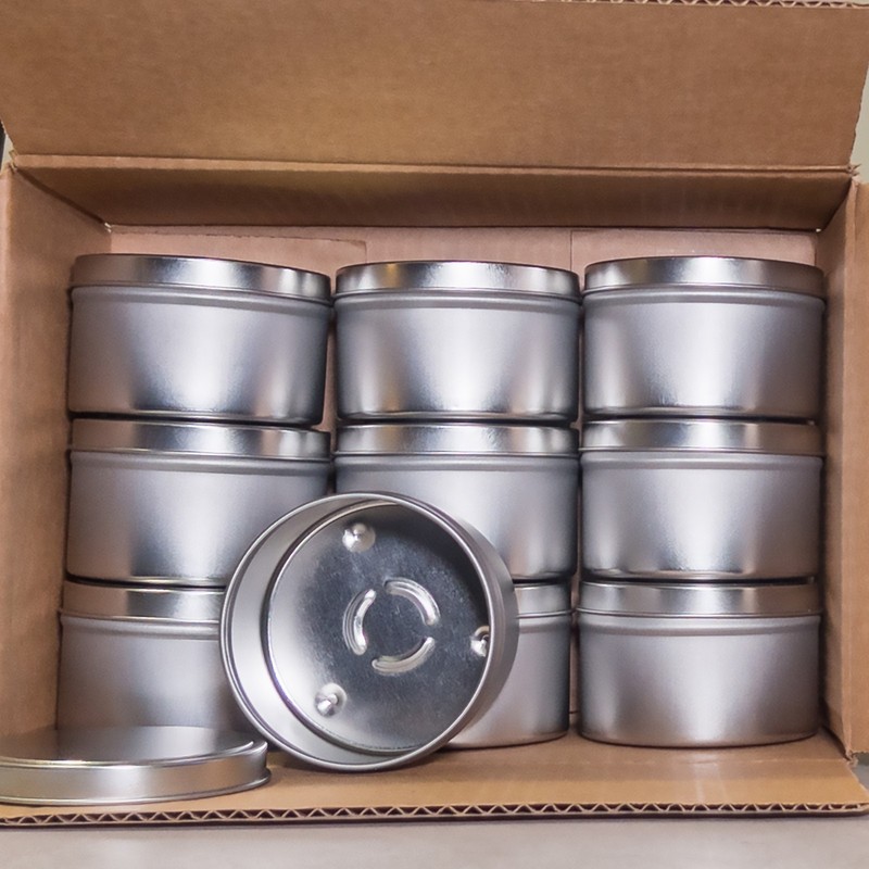 Lot of 10 Silver 8 oz Candle Tins with Lids, Empty Tin-Plated Steel Containers