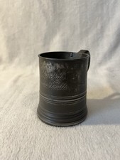 Antique English Pewter &frac12; Pint Tavern Measure Engraved &ldquo;&hellip; Vaults&rdquo; Pub Mug