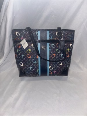 Coach Chelsea Signature Stripe Tote Shoulder Navy / Multicolor Monogram F15139